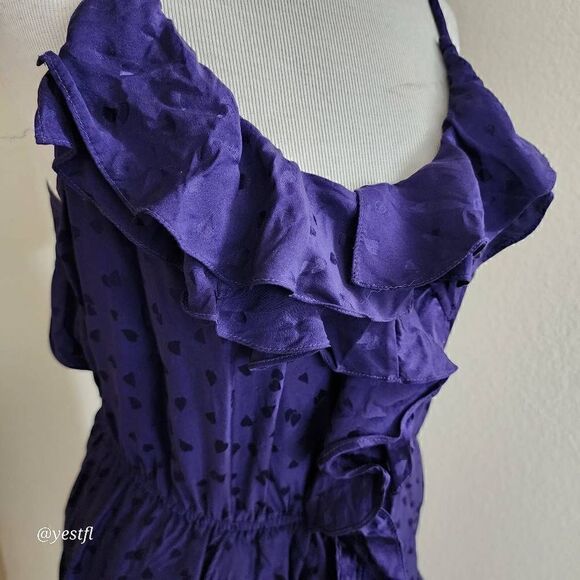 Rebecca Taylor purple hearts spaghetti straps silk dress 10 - Picture 2 of 6